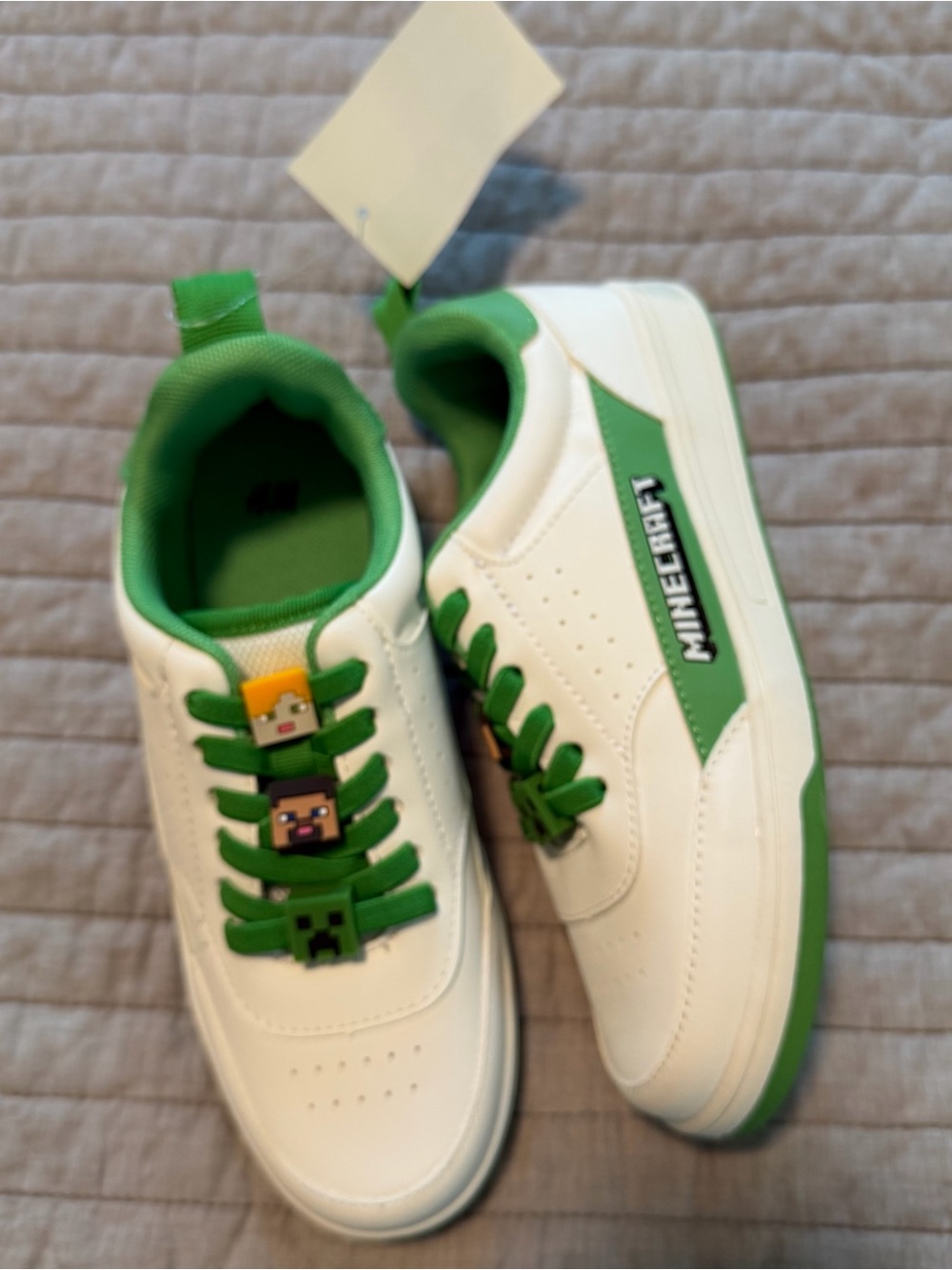 NWT H&M White and Green Minecraft Slip On Sneakers